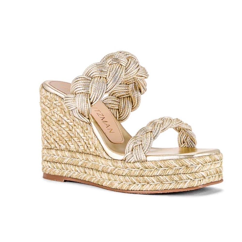 Stuart Weitzman Gold Woven Wedge Sandals